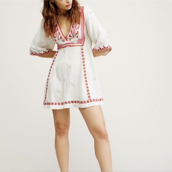 Free People Heavily Embroidered Tulum Boho Aztec Mini Dress - Picture 1 of 10